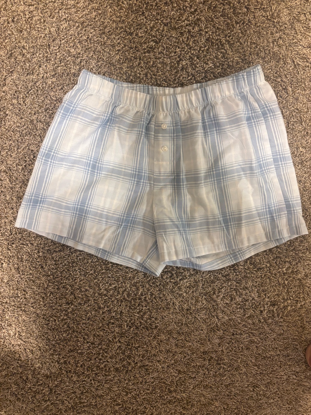 Pale Blue Plaid Pull-On Athletic Shorts